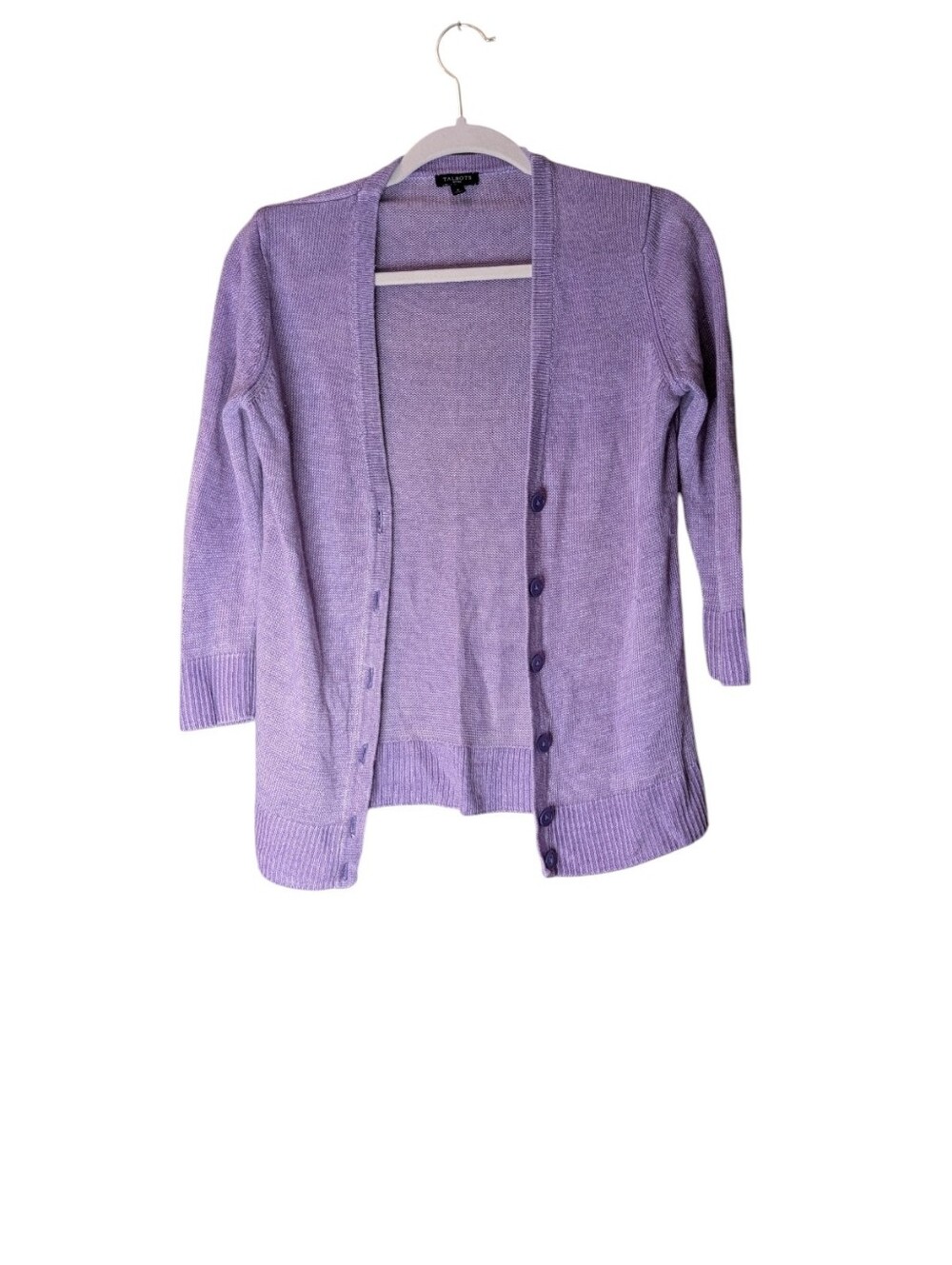 Talbots Women's V-Neck Cardigan Sweater Light Purple Button Front Size P Linen - Picture 8 of 8